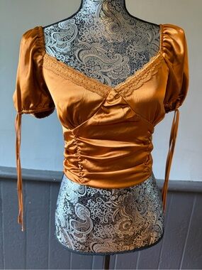 Forever 21 Satin Rust Orange Ruched Crop Top